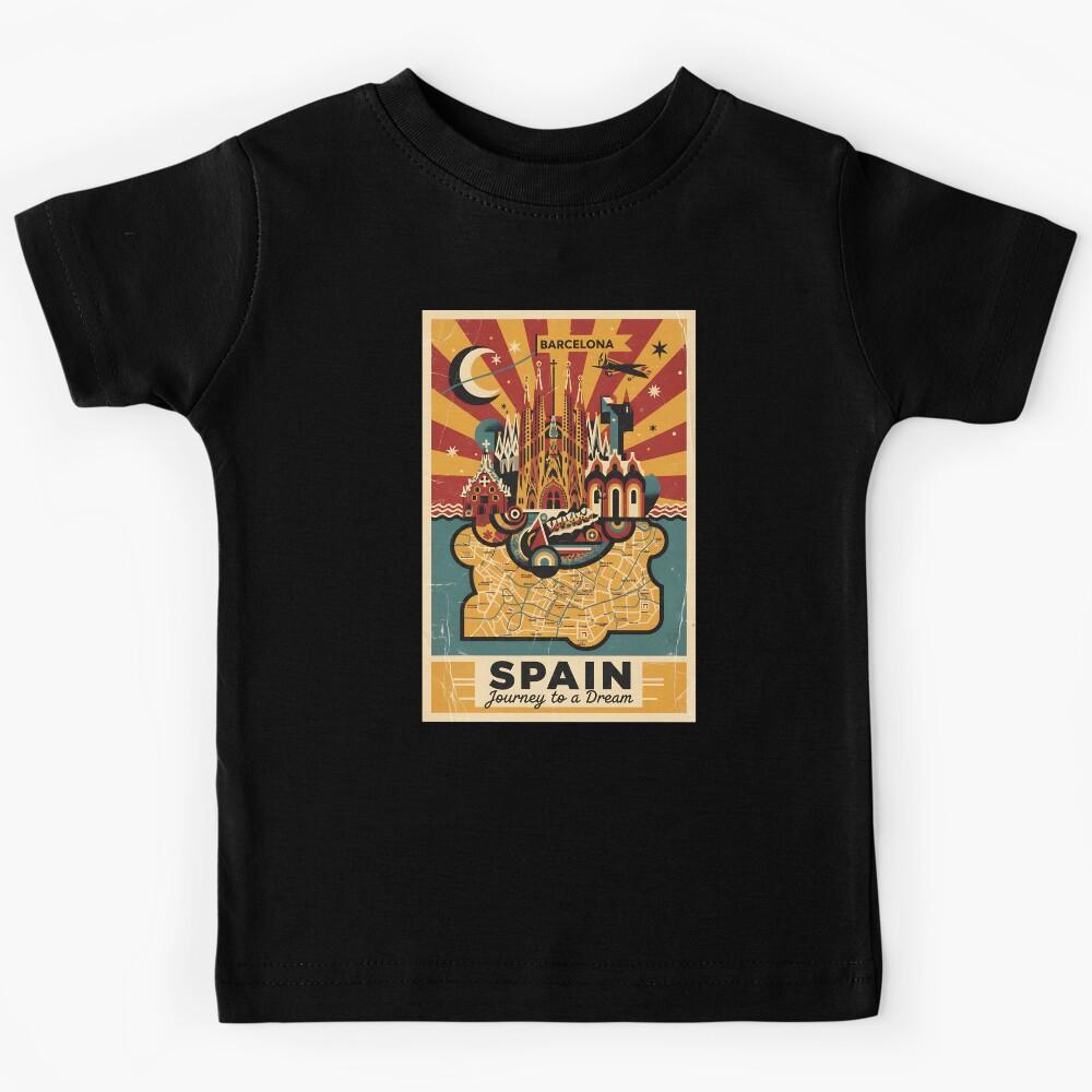 Barcelona Spain 1950s Vintage Travel Tourism Kids T-Shirt 140