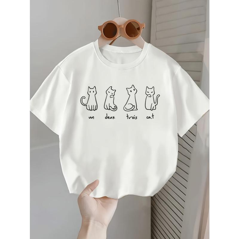 European Sizes Casual Easy Cat Print Summer Baby Girl Comfortable Thin Round Neck Short Sleeve T-Shirt