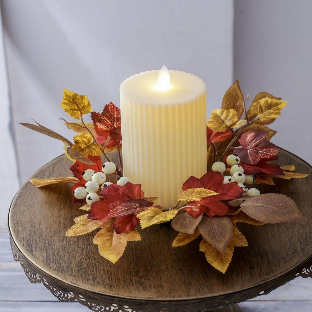 Simulated Maple Leaf Autumn Candle Wreath Table Centerpiece Harvest Decor Candle Holder Faux Maple Leaf 1pc