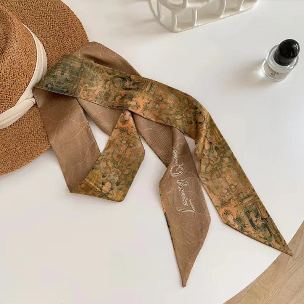 Imitation Silk Print Bag Handle Strap Decoration Scarf Women Neck Tie Bag Headscarves Floral Bands Headband Bag Ribbons