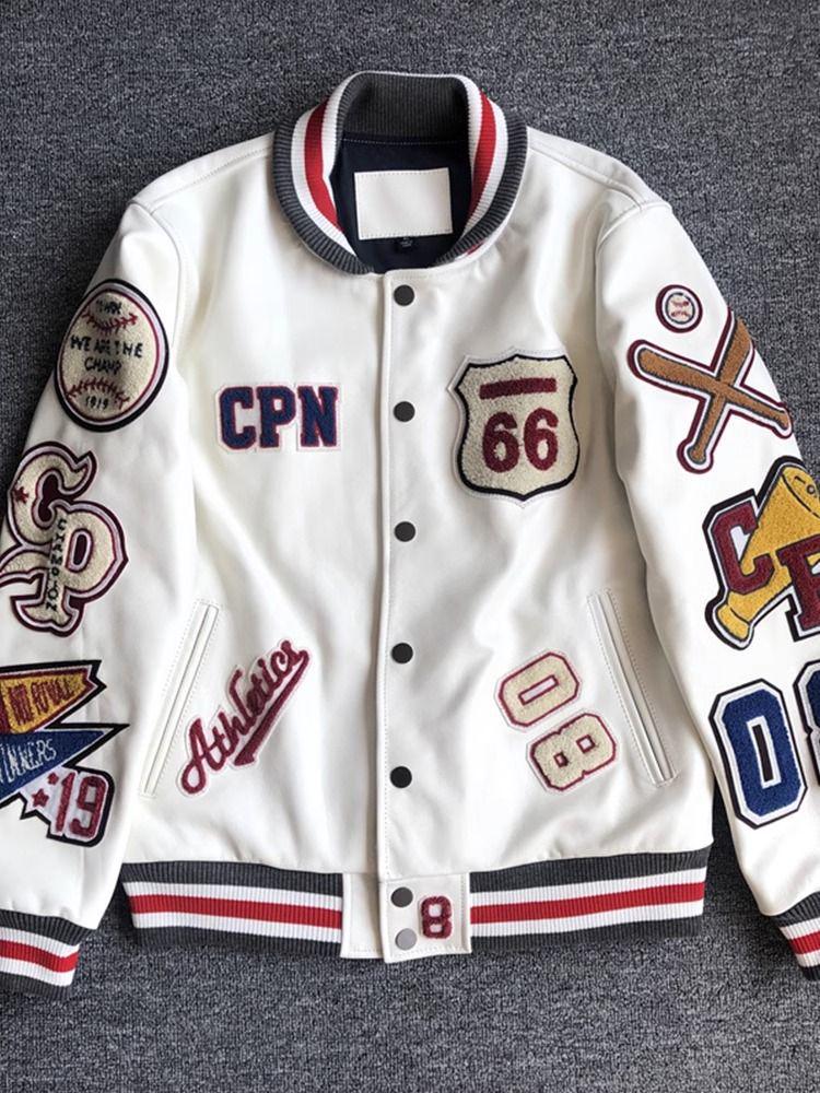 Korean Style Trendy PU Leather Casual Jacket with American Retro Embroidery for Men and Women