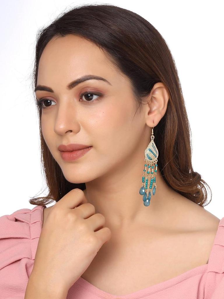 Earrings for Women and Girls Fashion Dangler Earrings | Gold Plated Long Beaded Tassel Earrings Bohemia Dangler Earrings