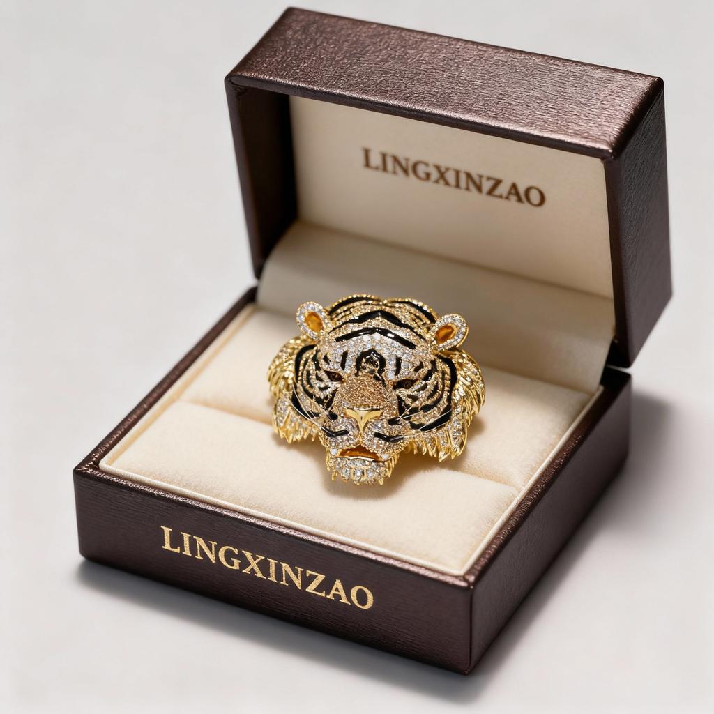 Luxus Vergoldete Kupfer Tigerkopf Brosche, Voll Besetzt mit Zirkonia Kristall Tier Anstecknadel für Herren Damen Anzug Accessoire