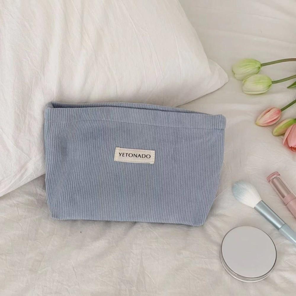 Simple Solid Color Cosmetic Bag Corduroy Multifunctional Storage Bag with Zipper Large Capacity Toiletry Bag Women