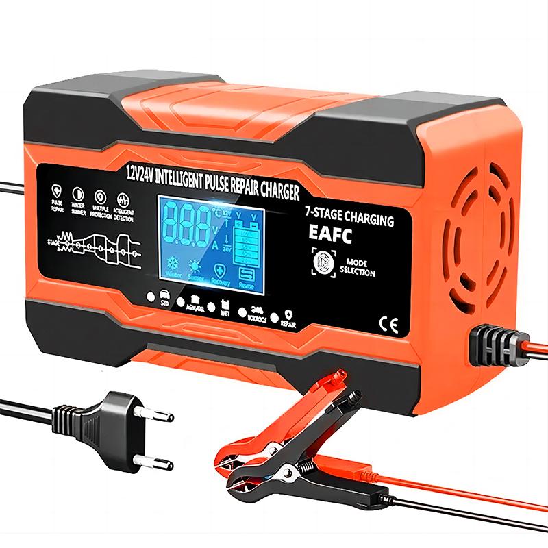 Car Battery Charger 12V 12A Charge for Car Batteries 7-Stage Charging Pulse Repair for AGM GEL WET Lead Acid LCD Display
