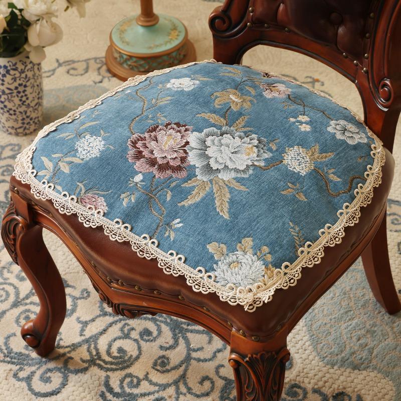 

European Style Dining Chair Cushion Four Season Universal Anti Slip Retro Fart Pads Restaurant Decoration Embroidered Lace Protective Pad Single-chip 46*47cm 1pcs