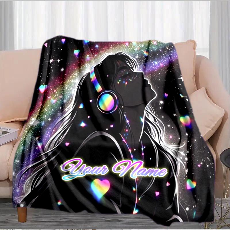 1PC Custom Name Music Dreams Space flannel blanket versatile,all-season throw suitable for the living room,bedroom,camping,travel,and gift