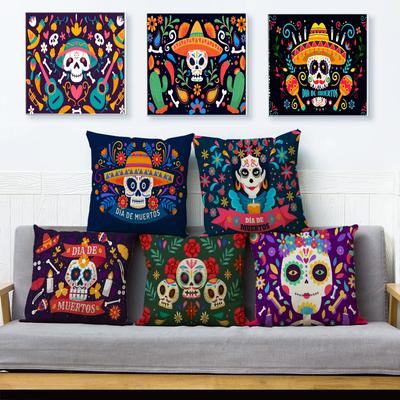 Day Of The Dead Pillowcase Decor Cartoon Mexico Flower Skull Print Cushion Cover for Sofa Home Polyester Pillow Case 45x45cm