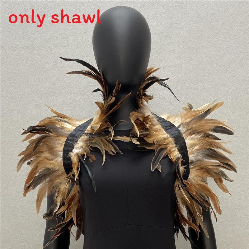 Feather Shawl Cape Costume Cloak With Faux Fur For Performance And Dance Shows