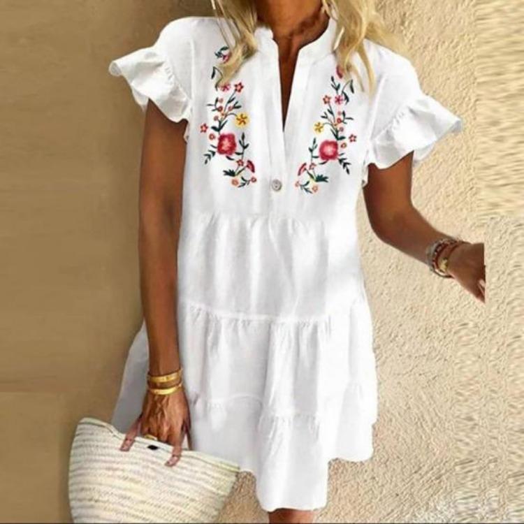Vintage Print Party Dress Exquisite Pattern Womens Beach Clothing Polyester Dress Up Attractive