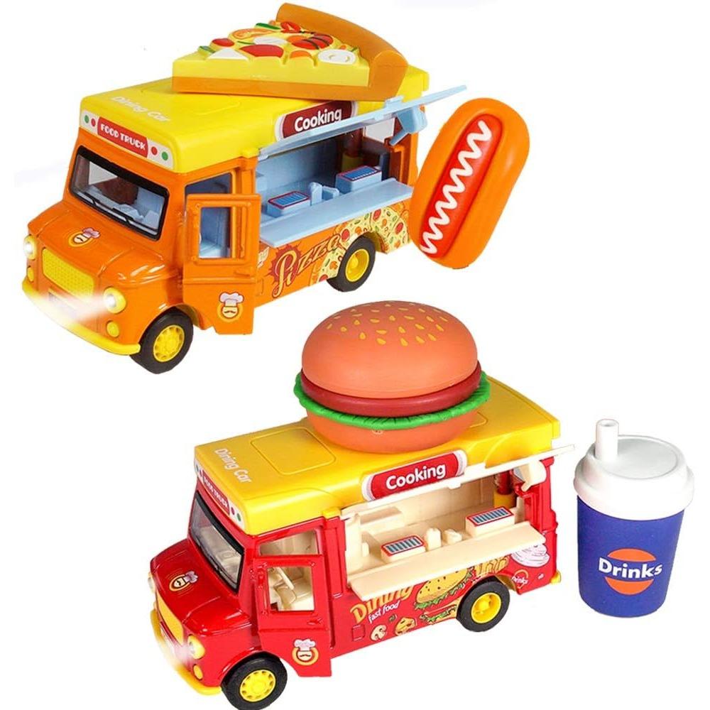1/36 Alloy Toy Cars, Creative Decorative Models of Car Food Trucks with Sound and Light, for Children Girls and Boys
