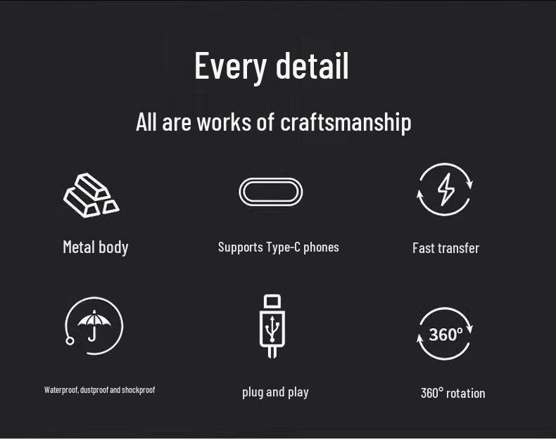 256GB Dual Interface USB Flash Drive with Type-C and 128GB Storage for Phone, Computer, Office, and Car with Fill Light