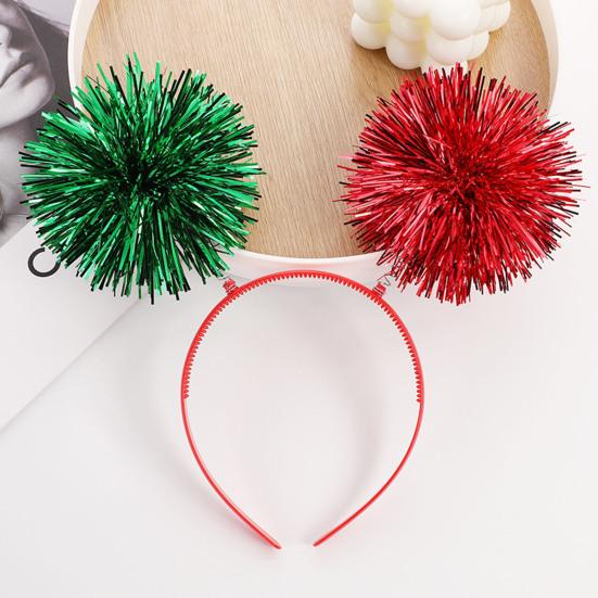 Party-Stirnband, Haarreif mit flauschiger Kugeldekoration, Elastisches Metallfolien-Stirnband für Partys, Cosplay, Halloween-Haare