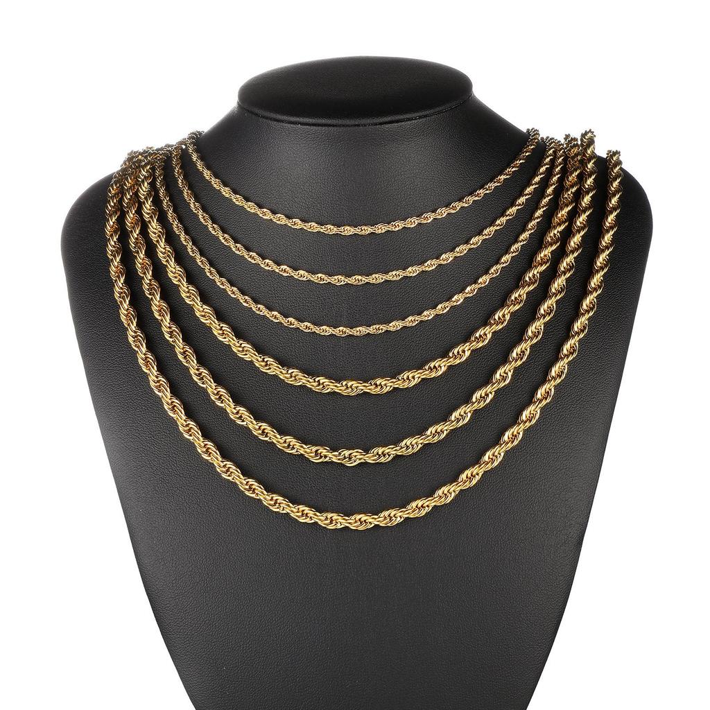 Gold-Plated Stainless Steel Twist Chain Pendant Necklace - Trendy Hip Hop Jewelry for Men