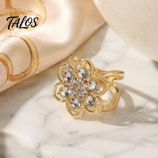 Fashion Scarf Jewelry Rhinestone Flower Ring, Six Petal Clip Floral Accessory Sparkling Holder for Women Shirts Silk Scarves Shawls Decorative Clasp