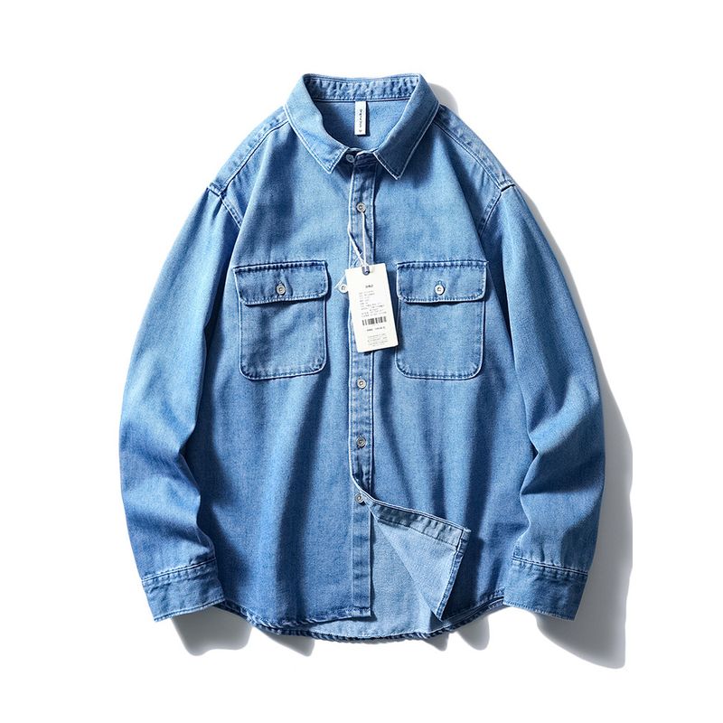 Blue Washed Retro Denim Shirt Jacket Men Long Sleeves 2024 Autumn New Arrival Export Men's Wear Workwear Shirt