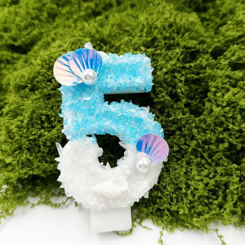Blue and White Beach Digital Candle Birthday Cake Decoration Plug-in Birthday Candle Creative Design Exquisite