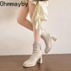 Winter Street Square Toe Women Ankle Thick High Top Heels Female Mordern Short Booties De Muje for Adult Women