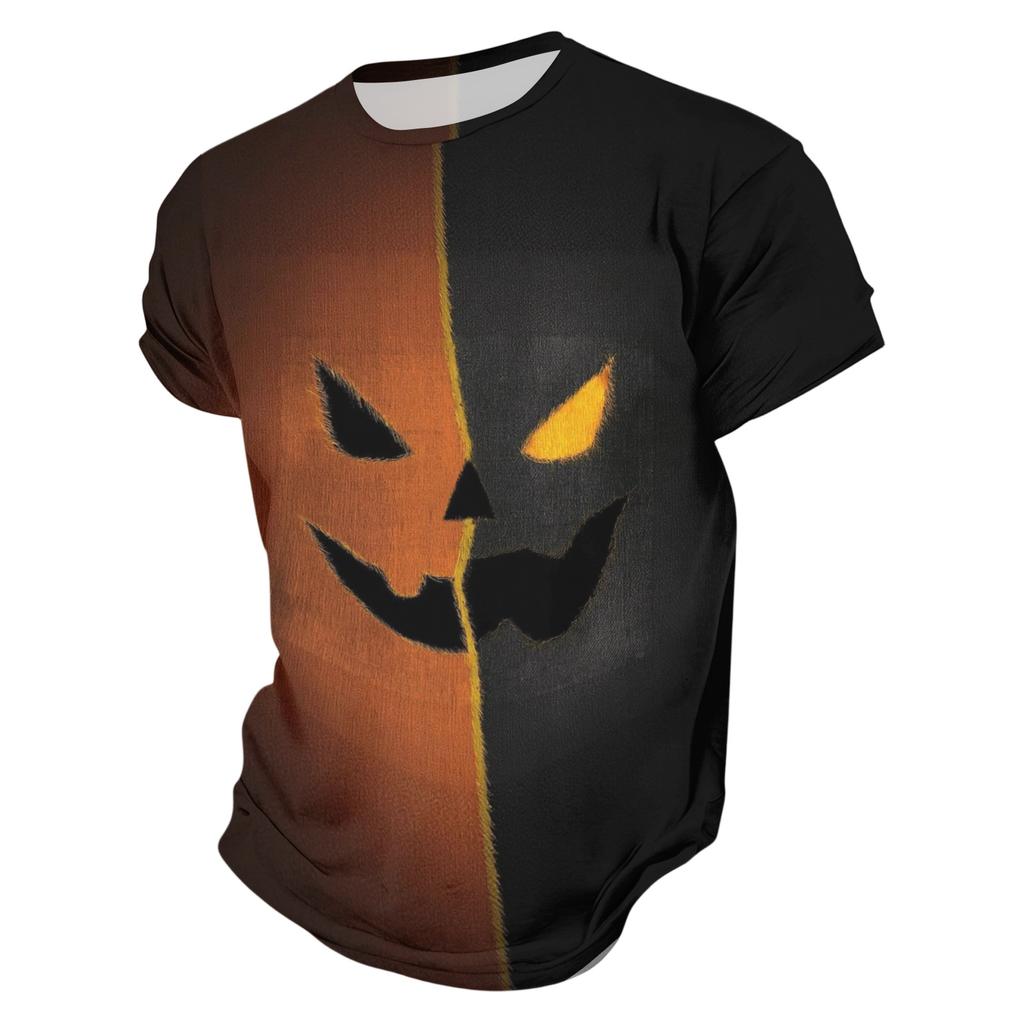 Men's Casual Short Sleeve T-Shirt with Halloween Print Lightweight Breathable Round Neck Top