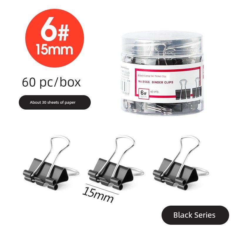 Deli Large Black Assortment Pack Bill Long Tail Clip [Black Model] 60 Pieces/(15mm)