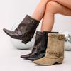 Faux Leather Thick Heel French Temperament Pointed-toed Medium Boots Women's Autumn New Fashion Belt Buckle Trouser Boots