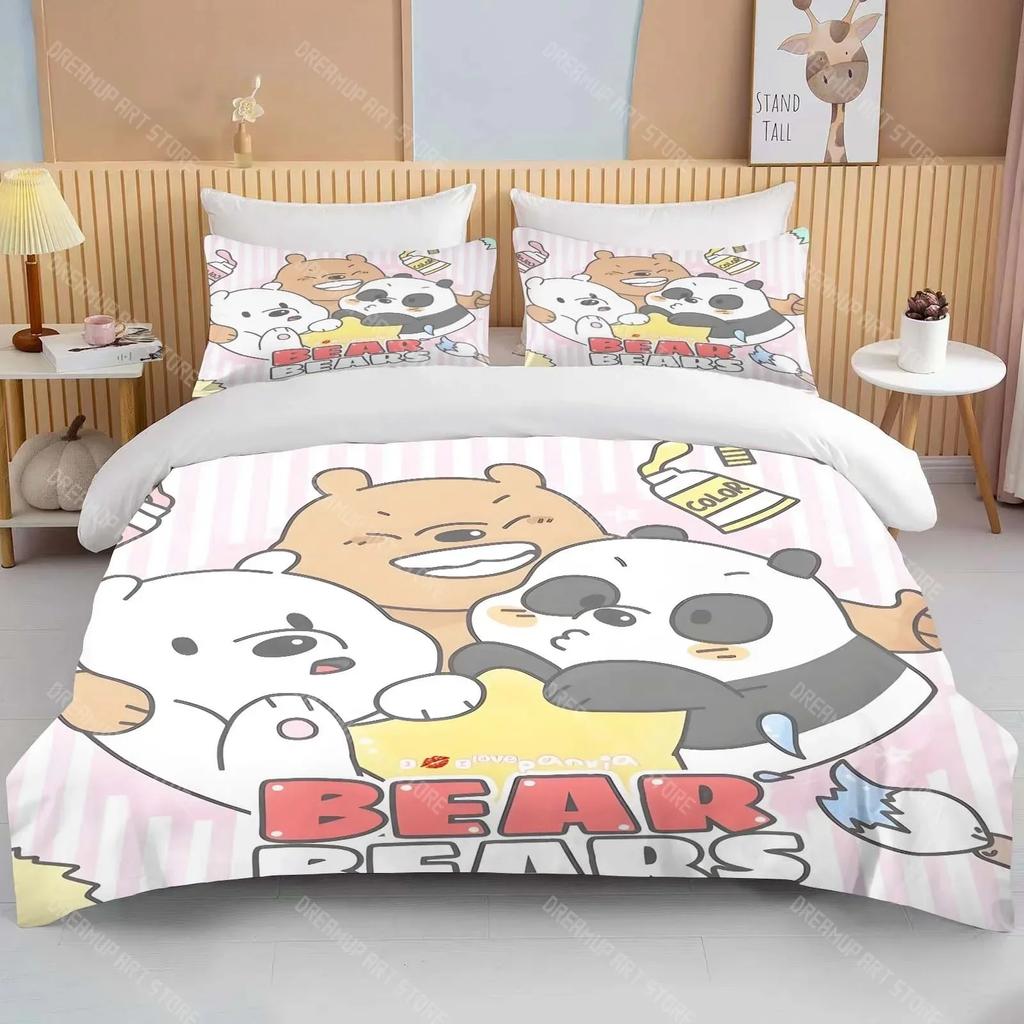 Stampa 3D Orsetti Nudi Set Biancheria da Letto Carino Cartone Animato Anime Copripiumino Piumone Federa Ragazzi Ragazze Bambini Adulti Regalo King