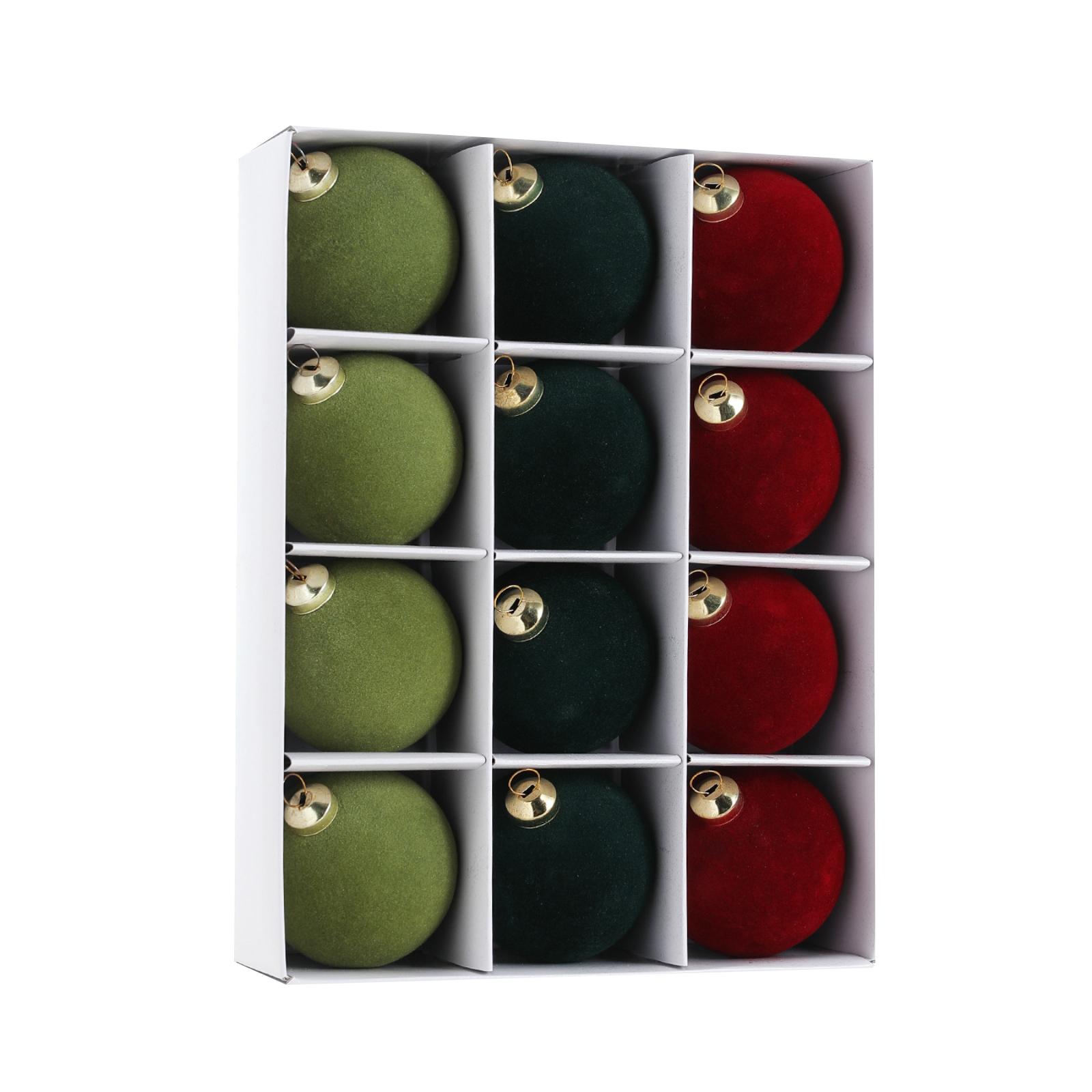 

6cm 12pcs Mixed Color Plastic Flocked Christmas Balls, Colorful Hanging Balls, Christmas Tree Ornaments, Boxed, Window Decoration Round Balls One Size