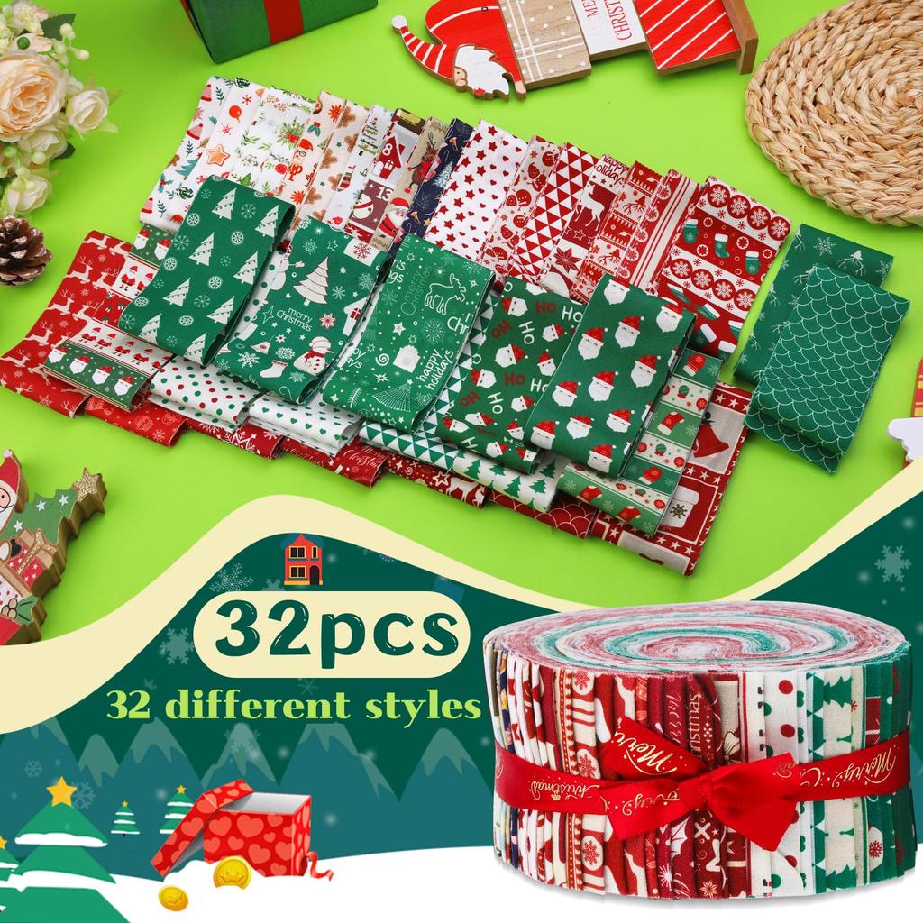 Fenrry 25/33 Stück Rollstoff Patchwork Rollstoffstreifen zum Quilten Basteln Quiltstoff-Set zum Decke Nähen DIY