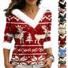 Christmas V-Neck Top with Elegant Cut for Party, Date and Everyday Wear