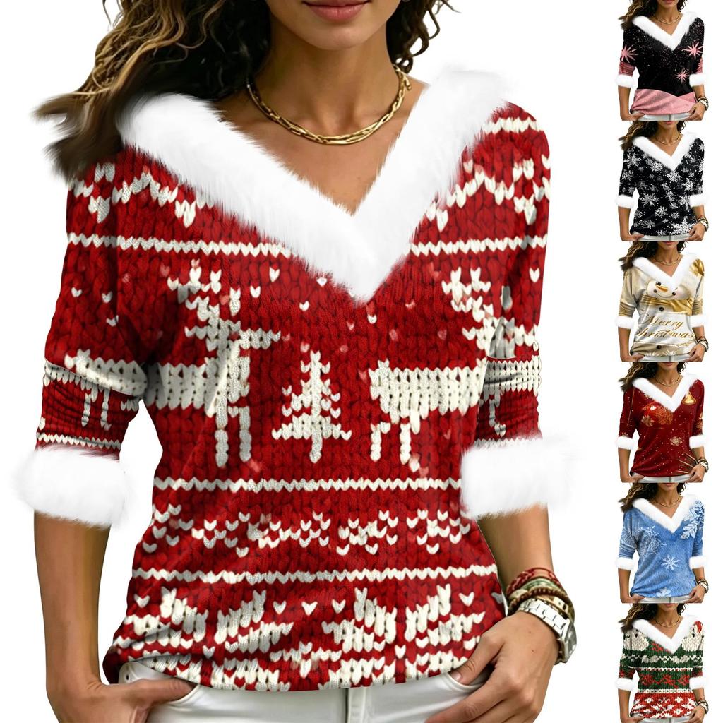 Christmas V-Neck Top with Elegant Cut for Party, Date and Everyday Wear