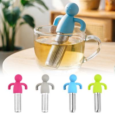Menschenförmiger Silikon-Tee-Ei mit Edelstahl-Netz Niedlicher loser Teefilter für Tasse Teekanne Hitzebeständig Kreatives Geschenk für Teeliebhaber