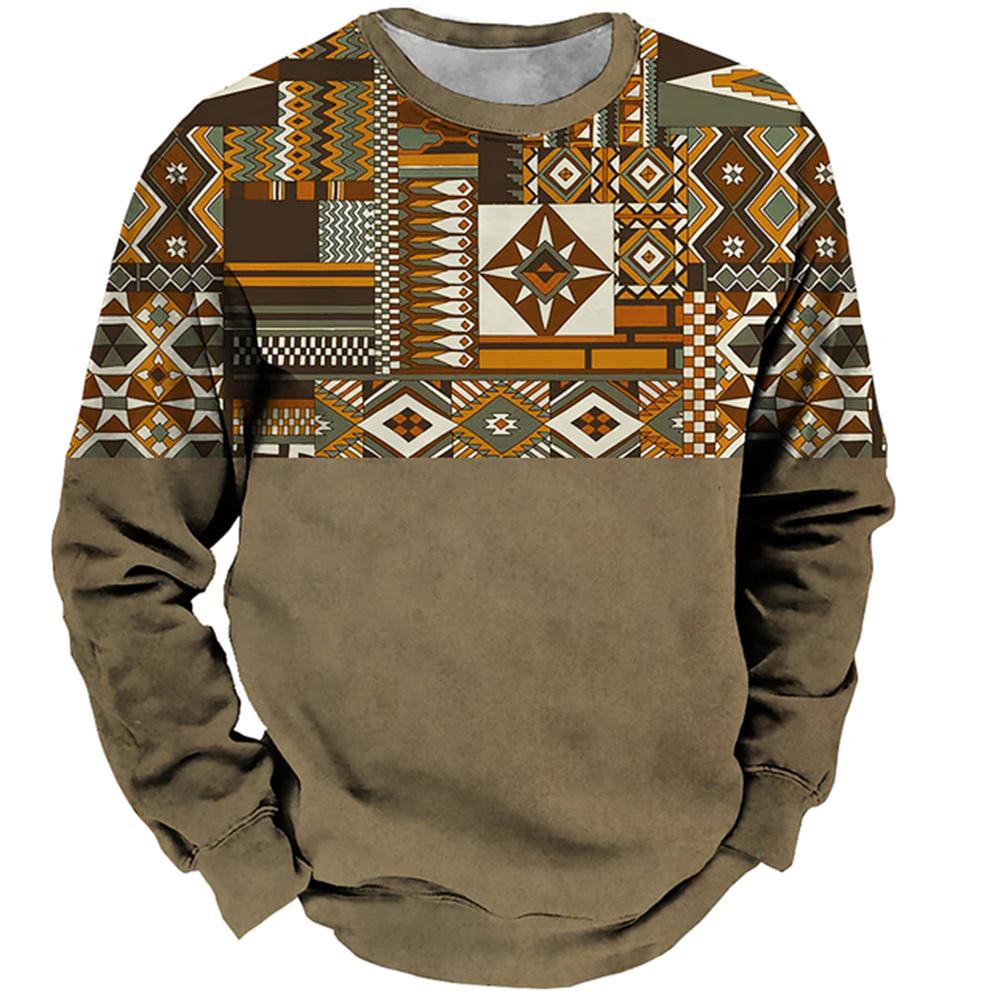 Vintage pánská mikina Kovbojské tričko s grafickým vzorem Etnický styl Potisk Svetr Oversized Muži Oblečení Neformální Top