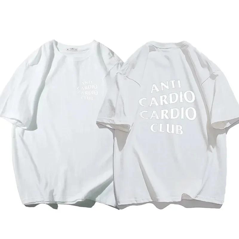 Summer Men Clothes Oversize Anti Cardio Club T Shirt Gym Print T-Shirt Cotton T Shirt for Women Oversize Male Tee Summer