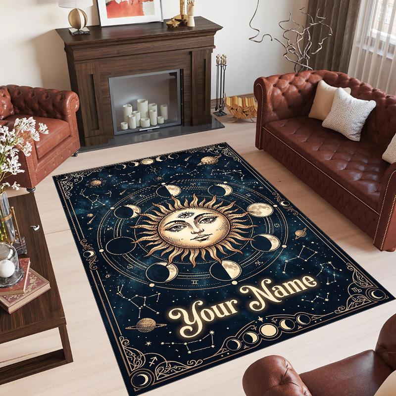 Cosmic Theme Crystal Velvet Floor Rug Personalized Custom Name Text Warm Carpet Home Decoration