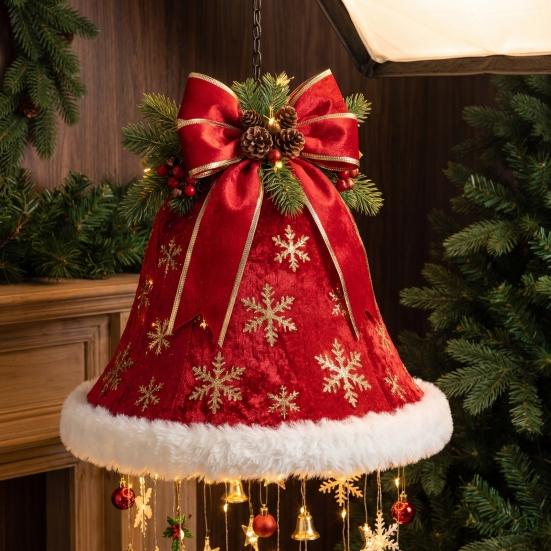 Indoor Living Room Ornaments Lighted Christmas Ceiling Hanging Decor, Pre-Lit Tree Bell Pendant with Big Decor Warm LED, Porch Doorway Holiday