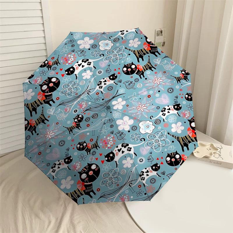 

1PC Cats Flowers Umbrella-8-Rib Reinforced Portable Folding Travel Suitable for All Seasons Outdoor Daily Use -J0332