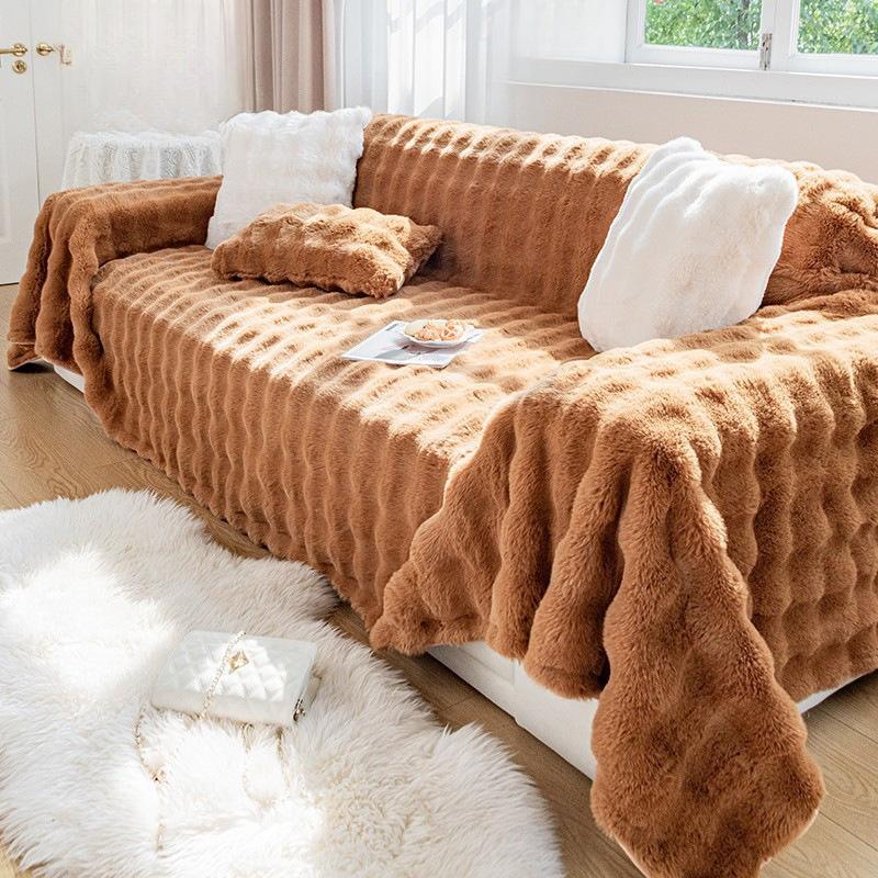 Sofa Towel Winter Thickened Rabbit Plush Sofa Cover Sofa Cover Cloth Sofa Cushion Seat Cushion All-Inclusive Plush Cushion Blanket