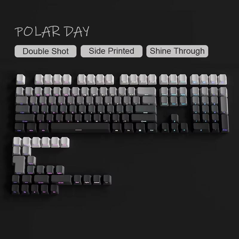 135 Keys Gradient Green Shine Through Keycaps Side Printed PBT Double Shot Keycaps OEM Profile for MX Switches Gaming Keyboards