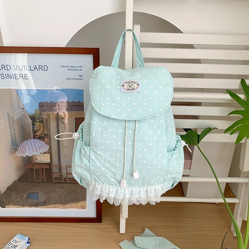 Schoolbag Korean version cute student schoolbag casual ins polka dot solid color backpack bag women's large capacity lightweight versatile backpack