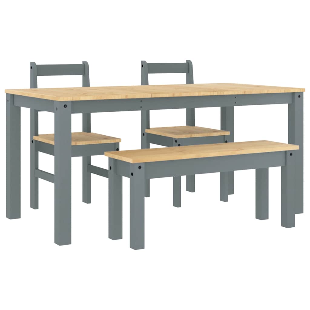 4 Piece Dining Set PANAMA Gray Solid Pine Wood