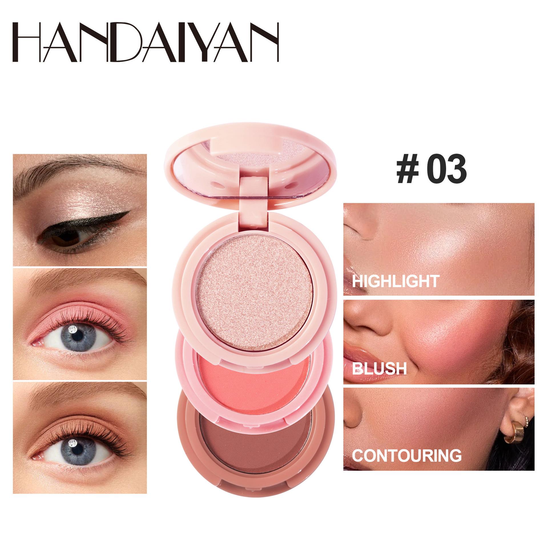 

3in1 Highlight Blush Contouring All-in-One Palette Blush Powder Face Multifunction Makeup Palette Woman Makeup 03#