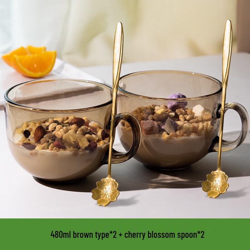 Qiwei Heat-Resistant Glass Breakfast Mug with Lid & Spoon