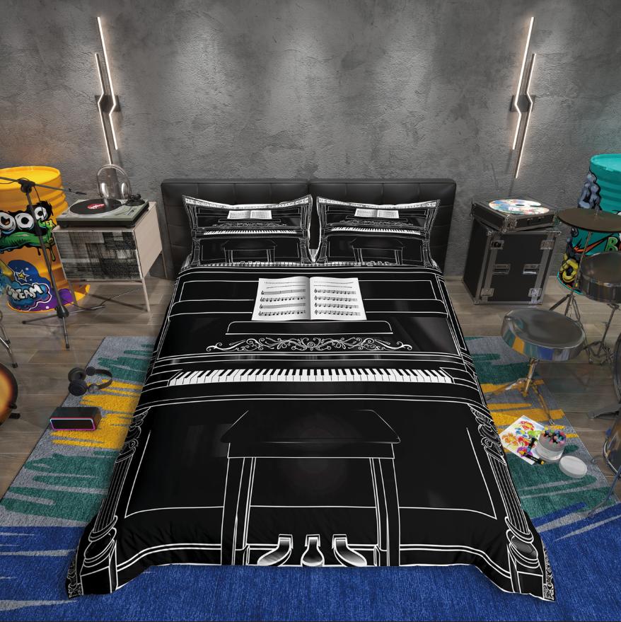Homewish Black White Piano Duvet Cover Set Pop Music Melody Bedding Set Teen Boy Girl Kid Decor Luxury Bedroom Decor