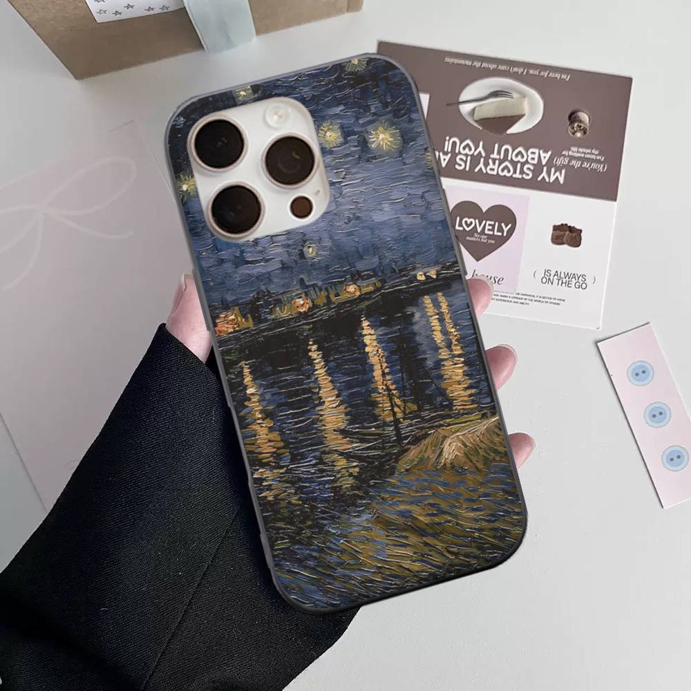 Van Gogh Oil Painting Phone Case For IPhone 16 15 17 Pro 11 12 13 14 Pro Max Plus Soft Ripple Silicone Cover Shell