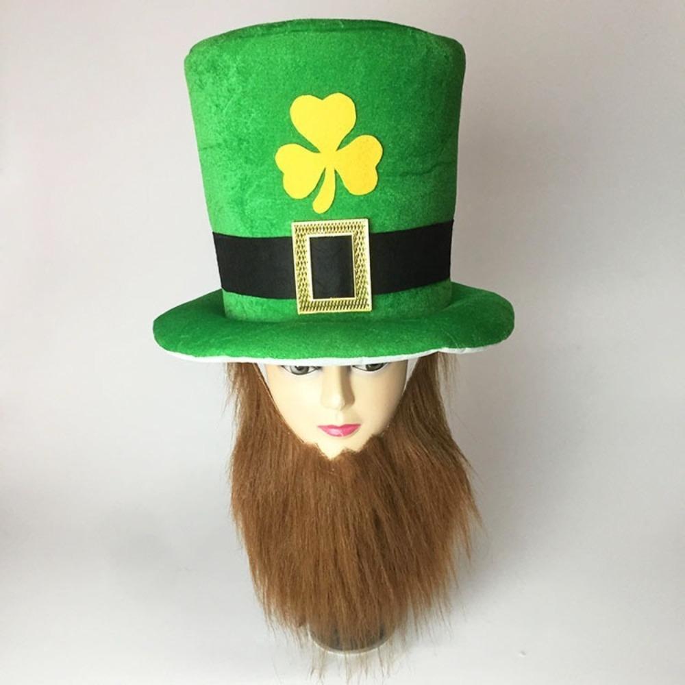Chapéu de Copa do Dia de São Patrício Barba Postiça Festiva Fantasia de Celebração Verde para Festival Irlandês Festa de Aniversário Suprimentos de Decoração