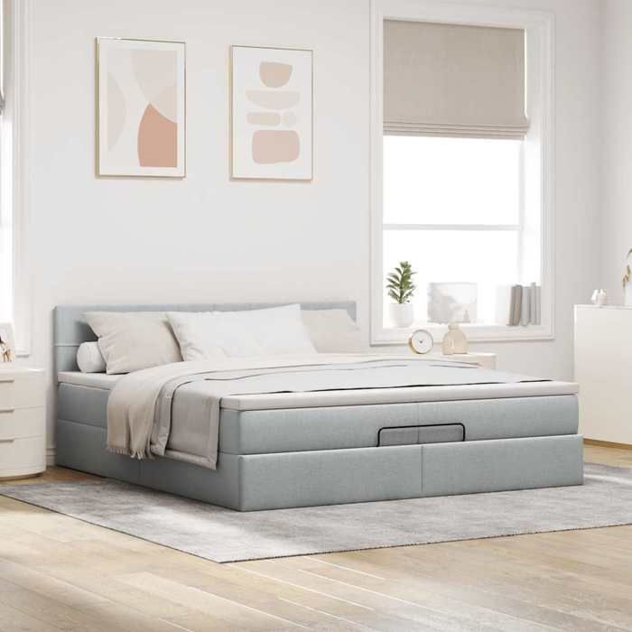 VidaXL Ottoman Bed Frame with Light Grey Mattress 200x200 Cm Fabric, Bed Frame, Upholstered Bed Frame, Bed Frame 3311484