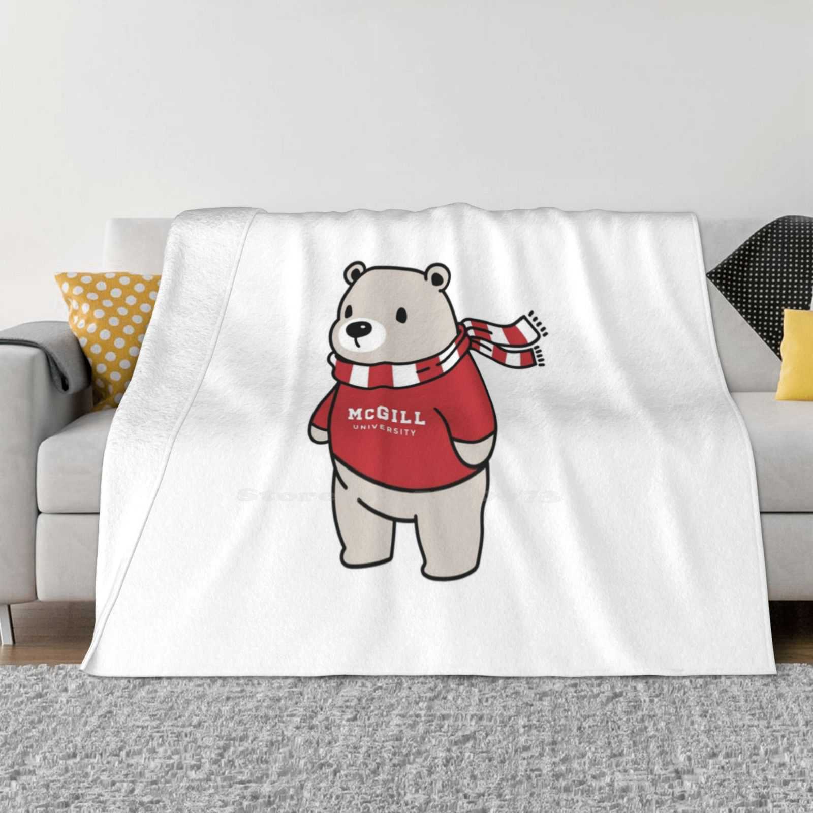 Mcgill University Bear With Sweater Creative Design Comfortable Warm Flannel Blanket Mcgill University Ottawa Redmen Redbirds 30x40in