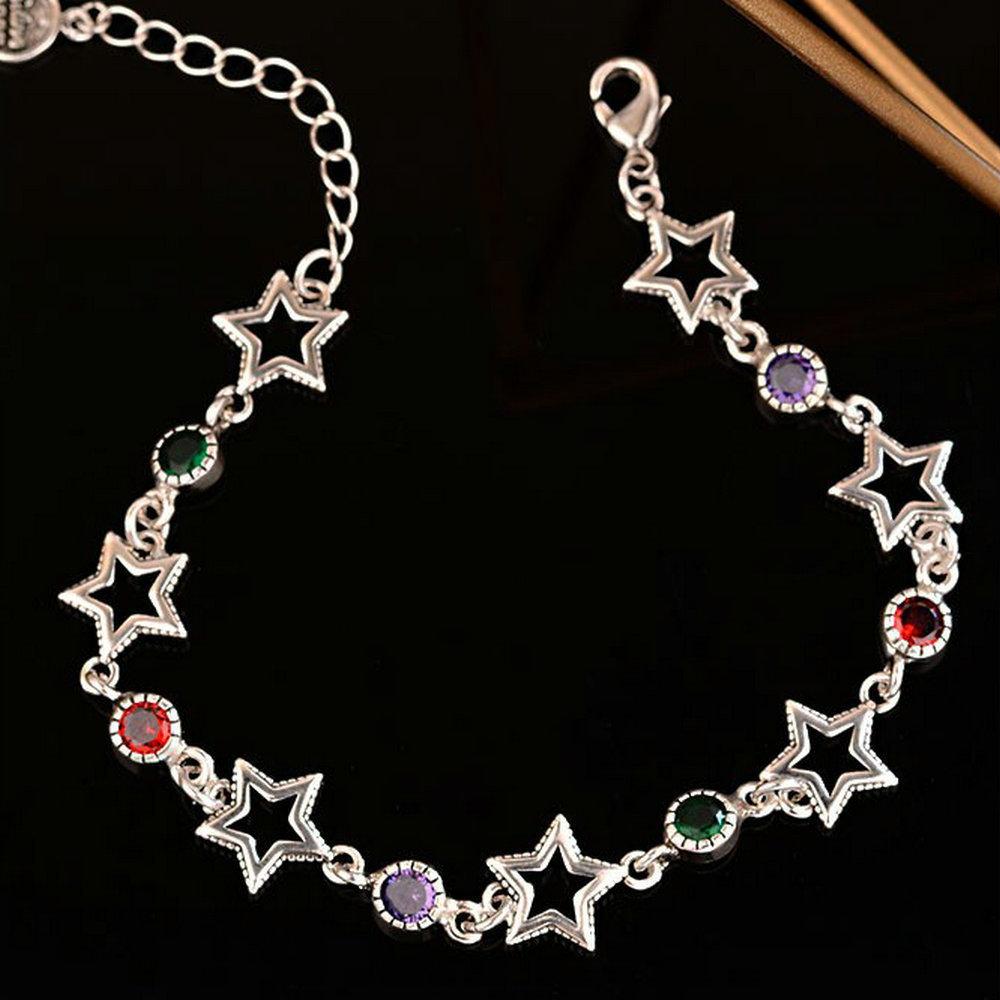 

Wind Retro Color Opal Splicing Pentagram Necklace Female Niche Design Hip-Hop Advanced Sense Collarbone Chain