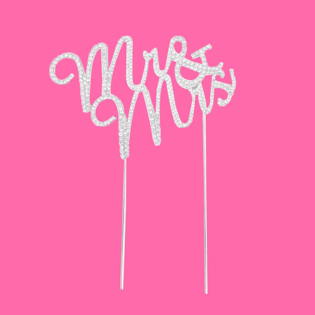 Silver Wedding Cake Topper Decoration Pick Rhinestone Engagement Anniversary Cake Topper