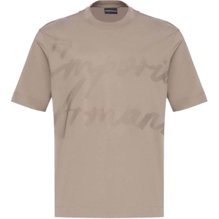 Emporio Armani Letter Print Crew Neck Short Sleeve T-Shirt Men tops Brown EM000943AF10762-F6065 S